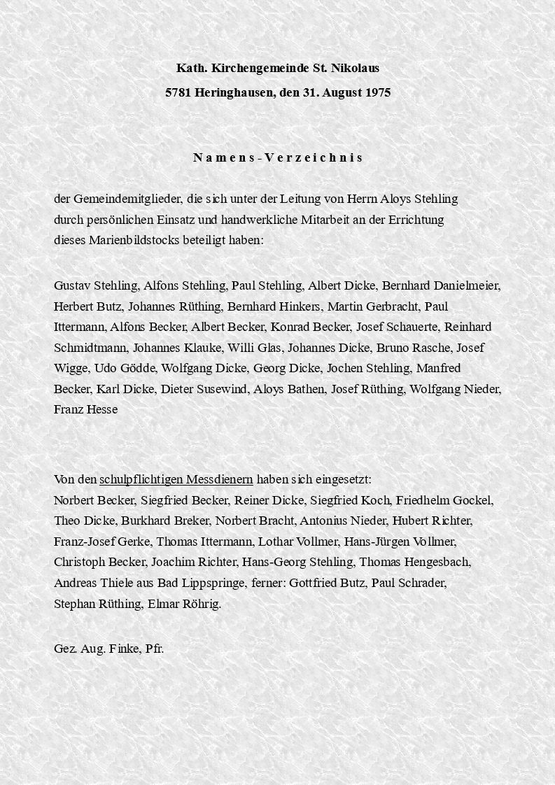Bild 4 - Namensliste der Helfer zur Einweihung
